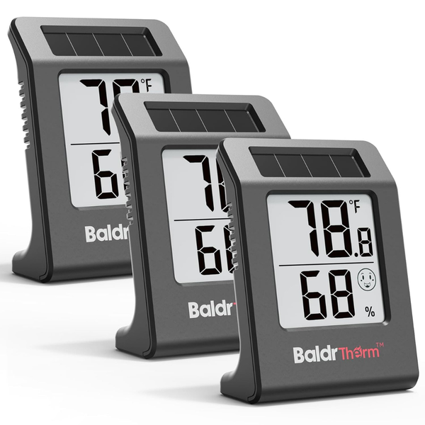 3-Pack Solar-Powered Indoor Digital Hygrometer