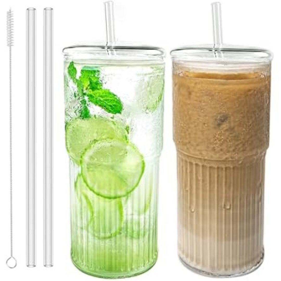 4-Pack 20oz Luiaiog High Tumblers w/Lids & Glass Straws