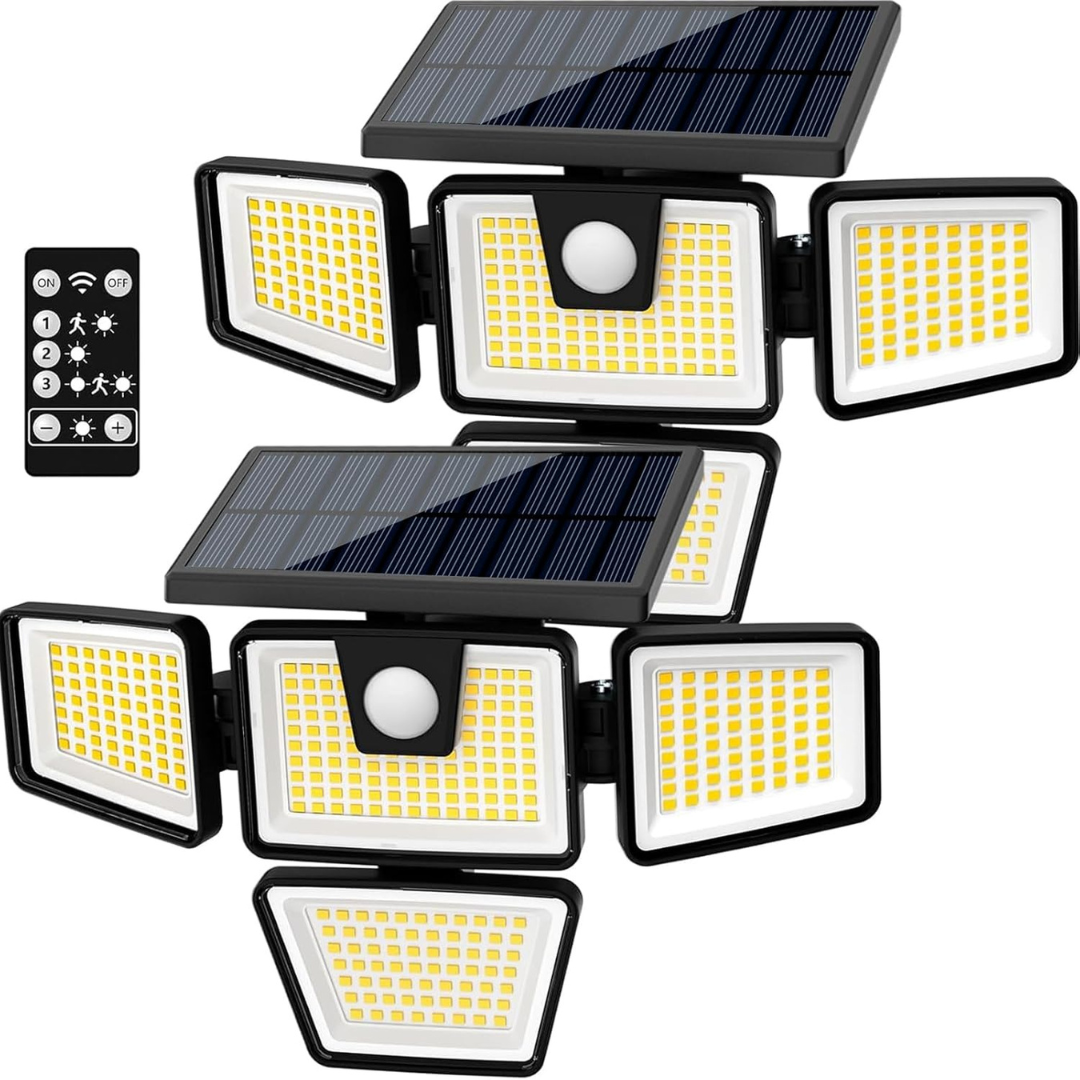 2-Pack AmeriTop LED Solar Motion Sensor Lights w/4 Heads