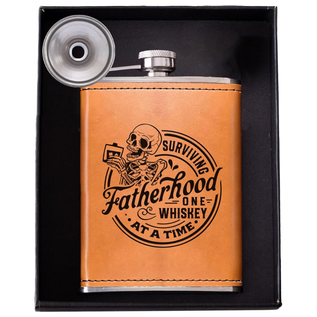 8oz 304 Stainless Steel Leather Flask with Funnel (Various)