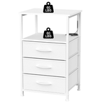 Nightstand With 3 Fabric Drawers, LED Light
