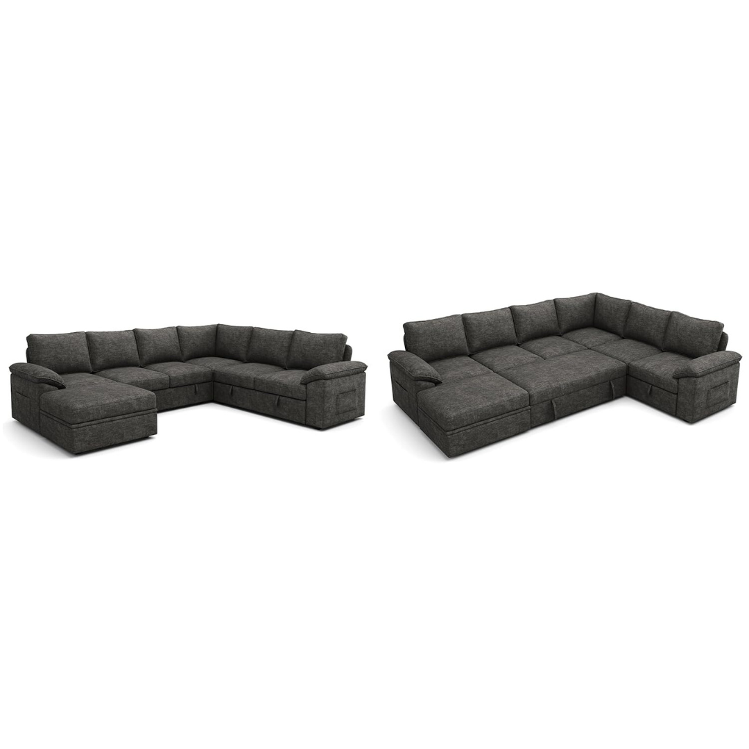 108" 7 Seat U Shaped Sectional Sleeper Sofa With Pull Out Bed