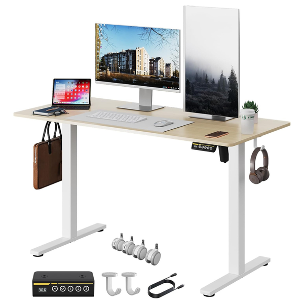 Electric Adjustable Standing Desk With Lockable Wheels