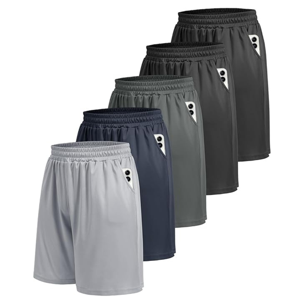 5-Pack Boojo Athletic Men's Gym Shorts With Pockets
