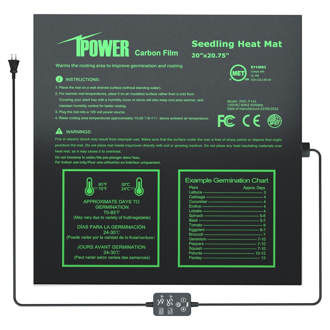 20"x20.75" Seedling Heat Mat With Built-in Temperature Controller