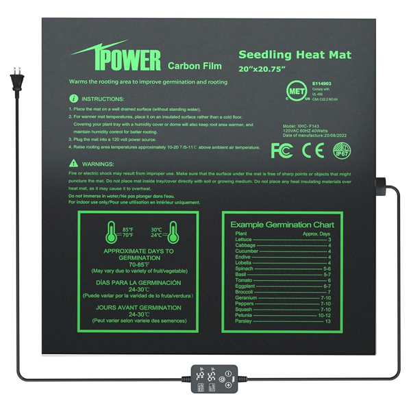 20"x20.75" Seedling Heat Mat With Built-in Temperature Controller
