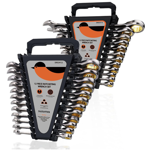 24-Piece Suzume SAE & Metric Ratcheting Wrench Set (1/4"-7/8" & 8-19mm)