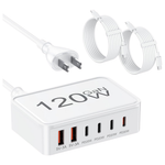6-Port 120W GaN USB-C Fast Charging Station Hub W/ 5-Feet Cord