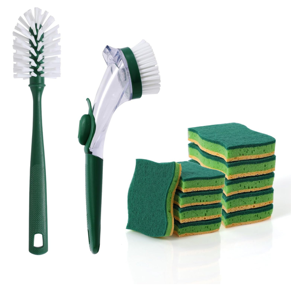 3-Pack Kitchen Cleaning Tool Set with 10 Pcs Scrub Sponges