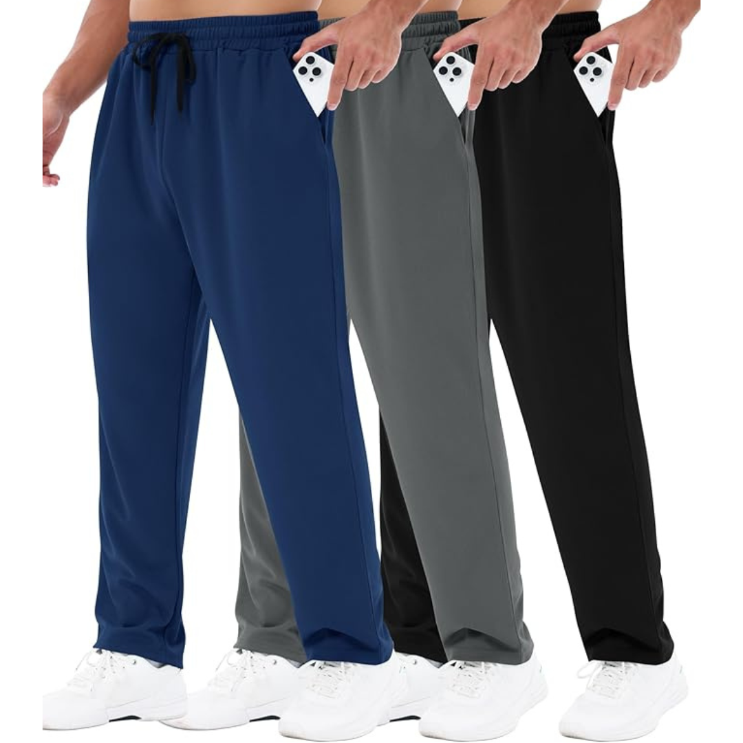 3-Pack Men's Mesh Open Bottom Athletic Sweatpants w/ Pockets
