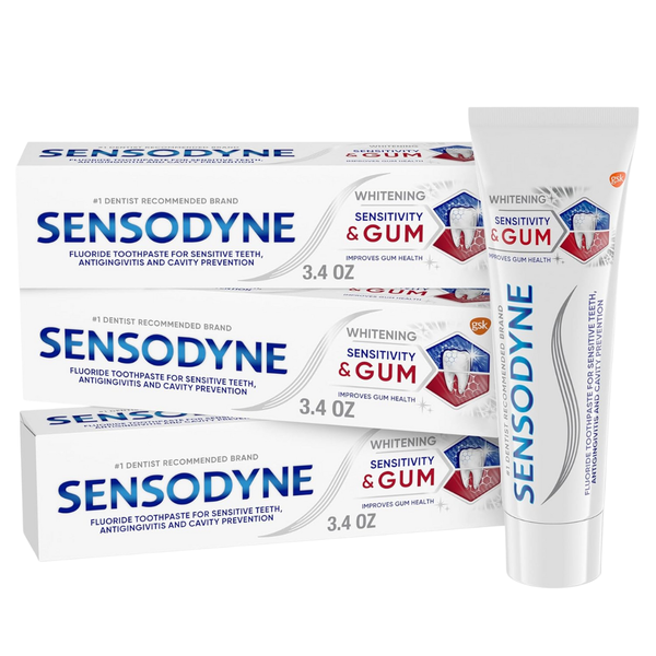 Sensodyne Sensitivity & Gum Whitening Toothpaste For Sensitive Teeth & Gum Problems (3.4 Ounces, Pack Of 3)
