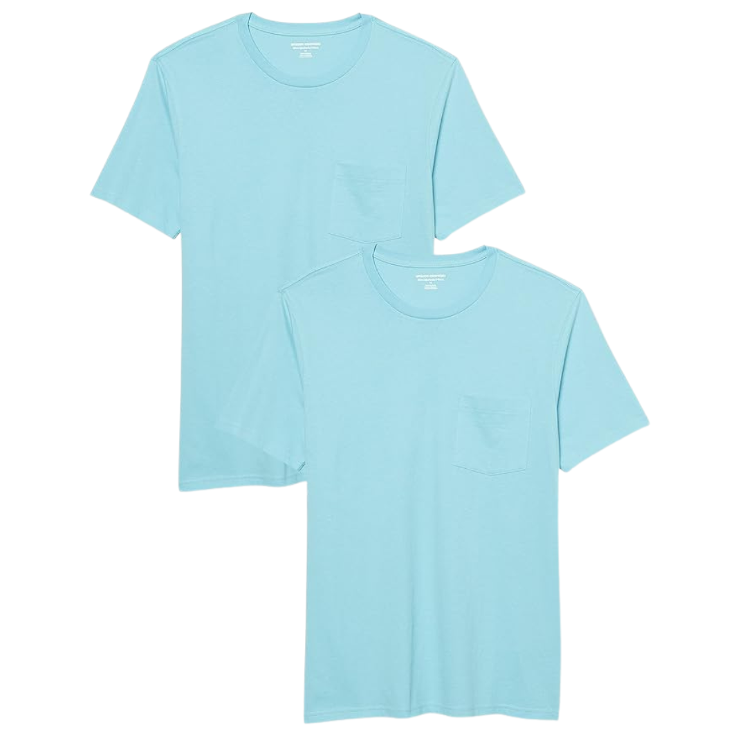 2-Pack Amazon Essentials Men's T-Shirts, Short-Sleeve Crewneck Pocket (Various)