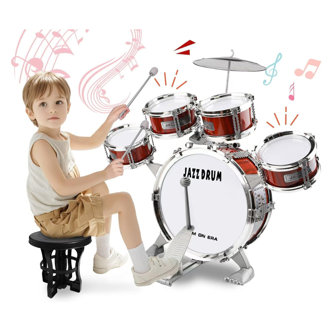 5-Piece Kids Jazz Drum Set With Stool
