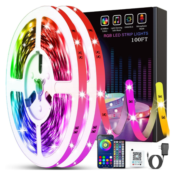 100ft Tenmiro Music Sync Color Changing RGB LED Lights (2 Rolls Of 50ft)