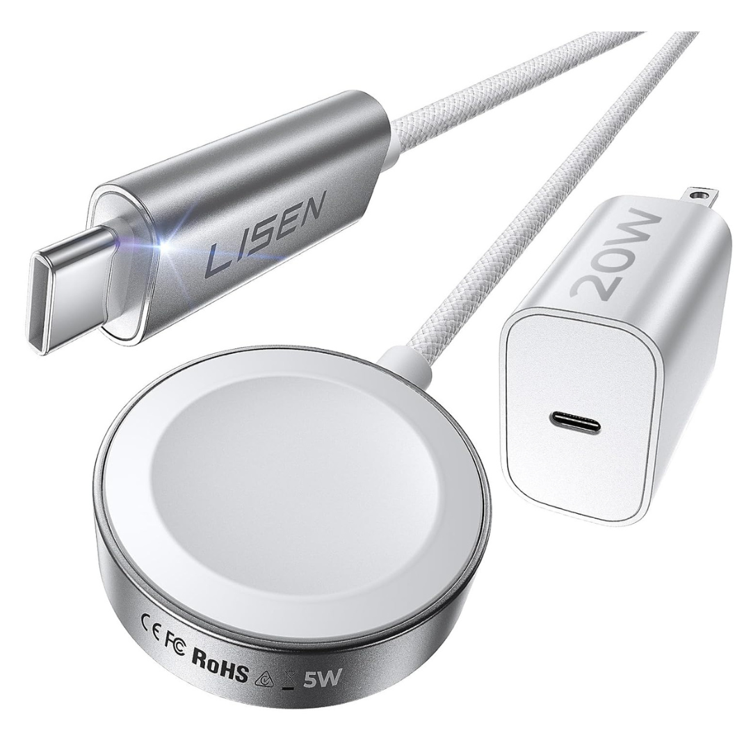 3.3' Lisen 5W Magnetic Apple Watch Charger W/ 20W USB-C Wall Adapter