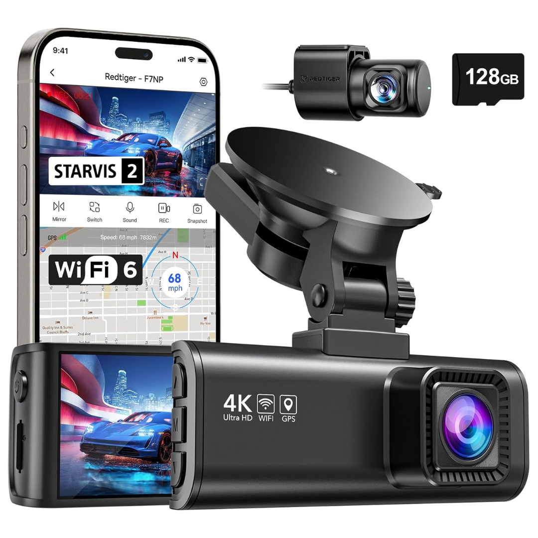 Redtiger F7NP 4K Front & 1080P Rear Dash Cam With Wi-Fi GPS & 3.16" Screen