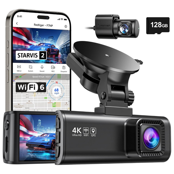 Redtiger F7NP 4K Front & 1080P Rear Dash Cam With Wi-Fi GPS & 3.16" Screen