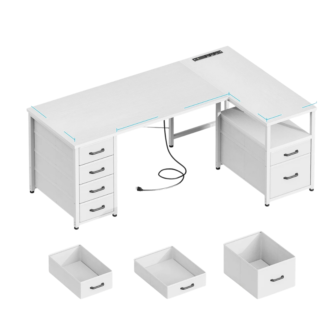 55" Computer Desk W/ 5 Drawers & File Cabinet