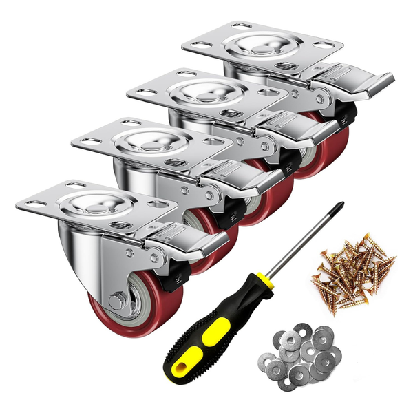 4-Pack 2" Industrial Locking Swivel Top Plate Castor Wheels
