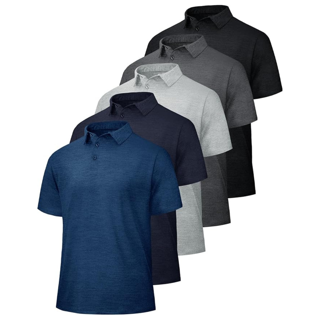 5-Pack Men's Quick Dry Moisture Wicking Golf Polo Shirts