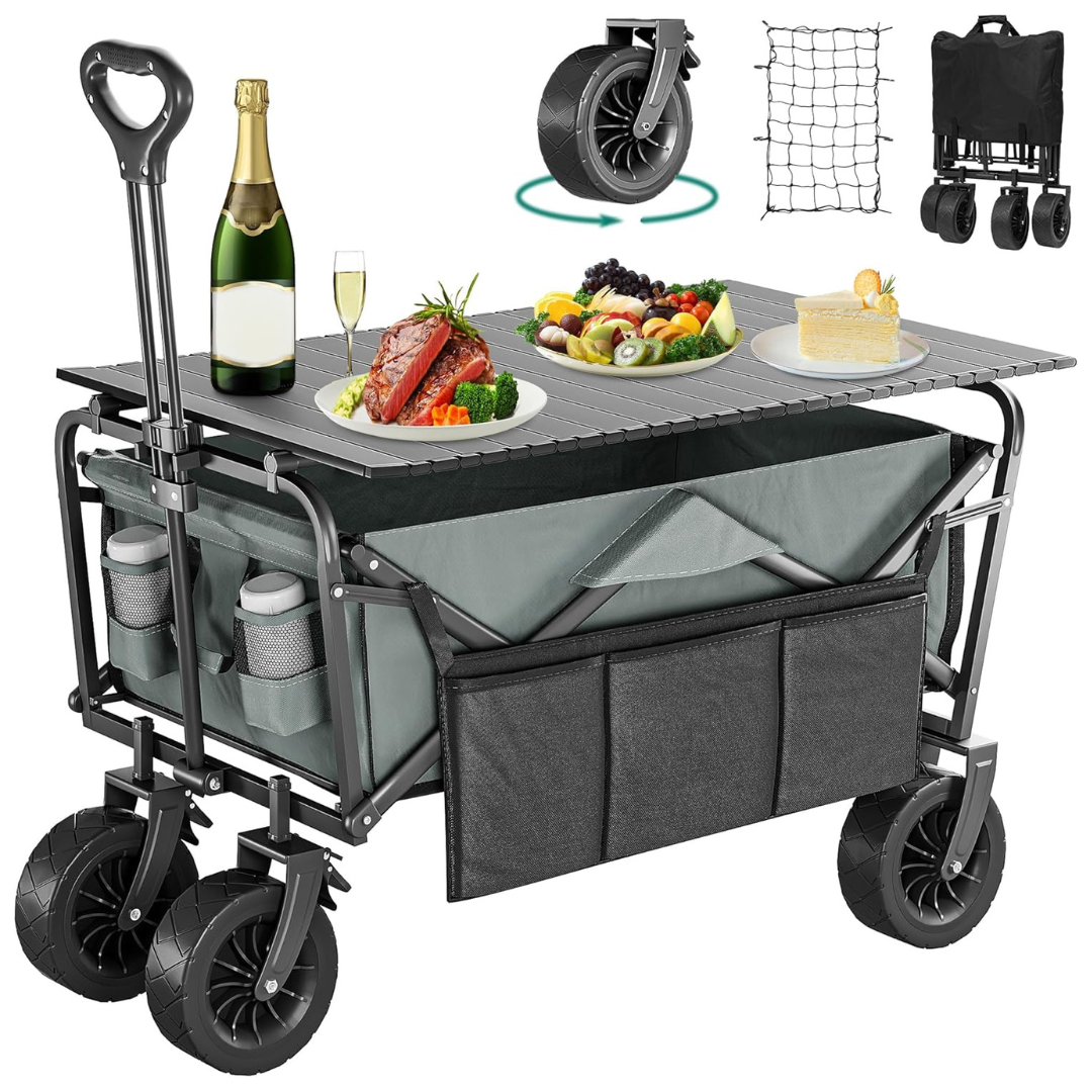 Large Capacity Collapsible Folding Wagon Cart w/ Table Plate