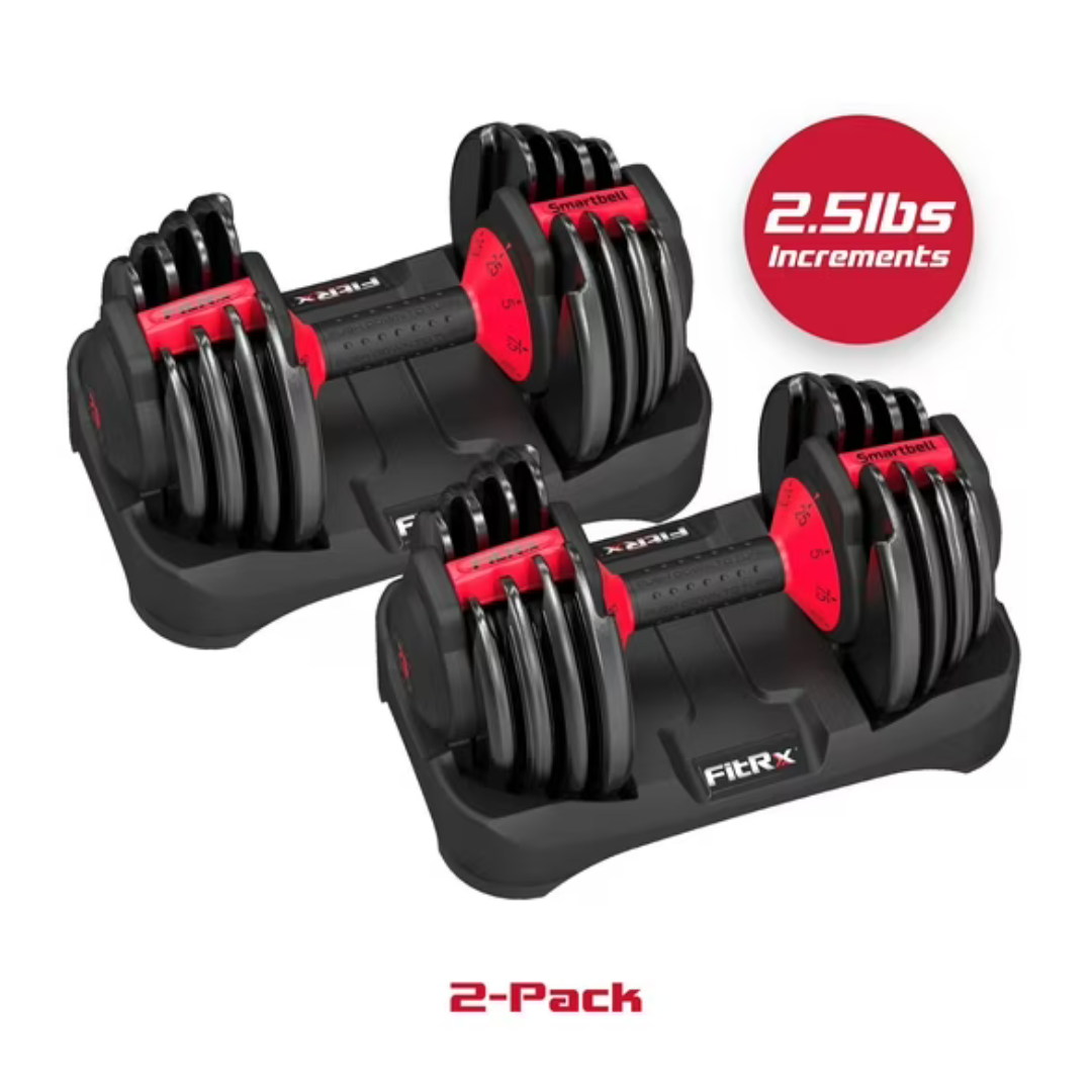 2-Count FitRx Smart Bell Quick Select Adjustable Dumbbells (5-25lbs)