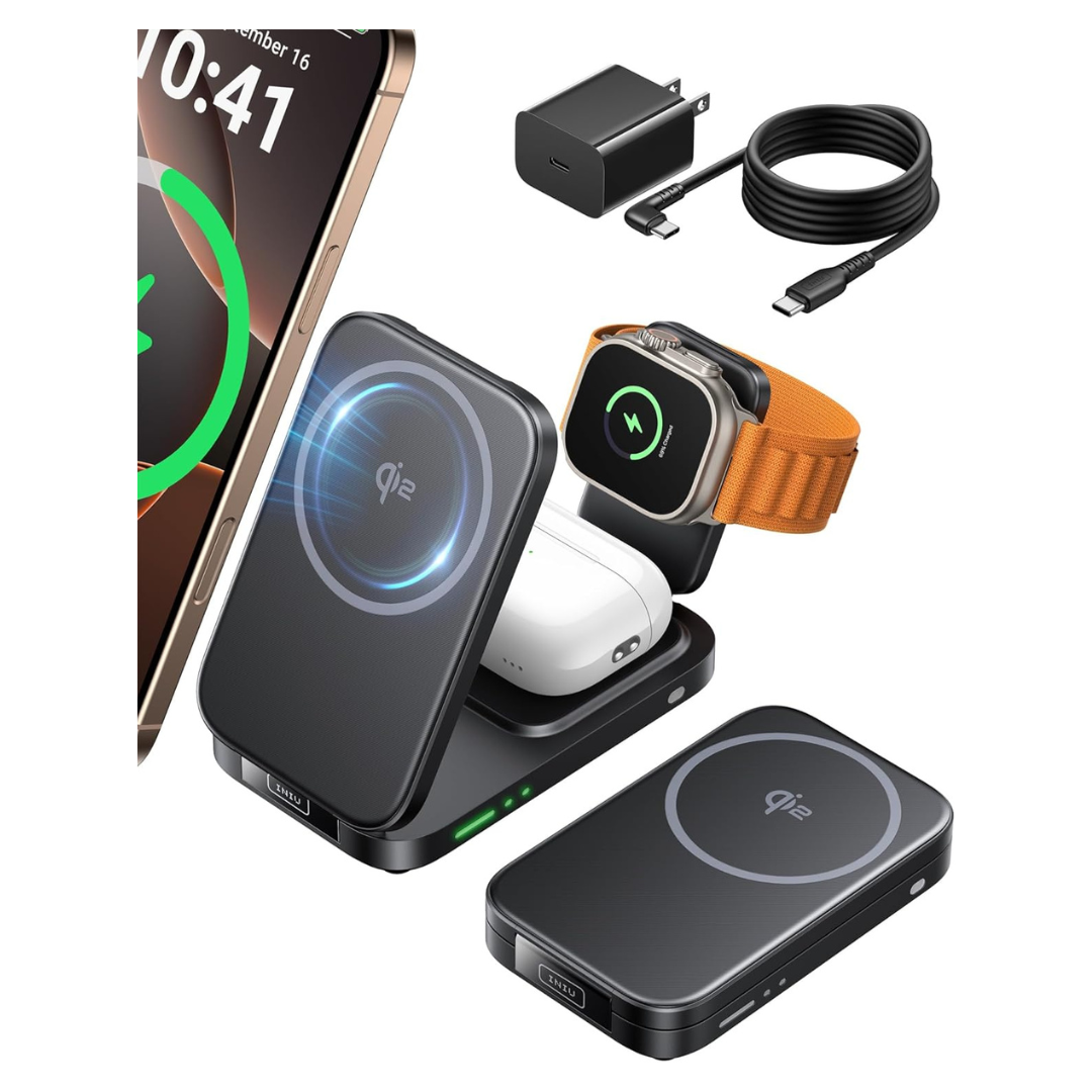 INIU 3-in-1 Qi2 Certified Magsafe Wireless Charging Station With Adapter