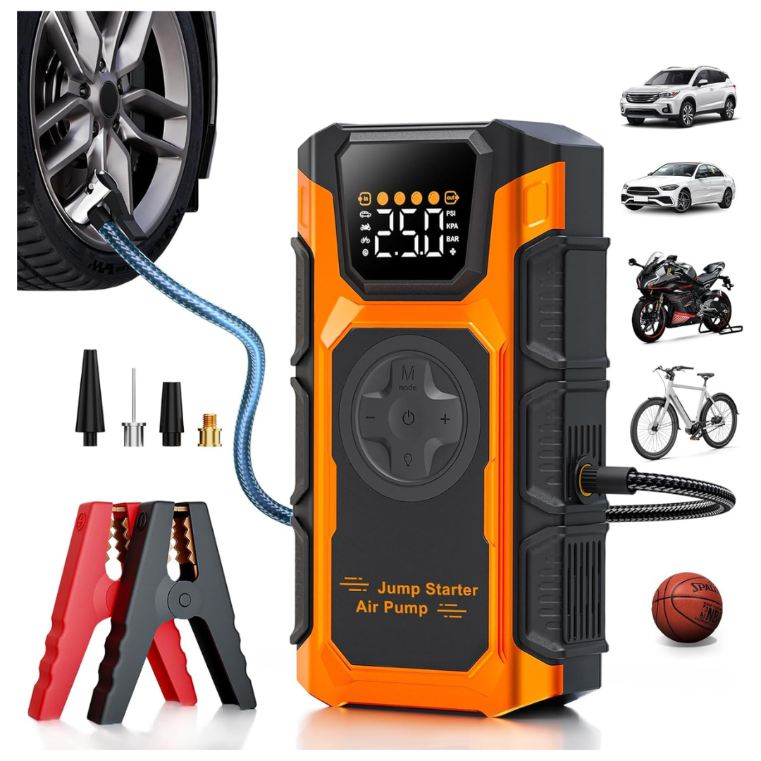 150 PSI Cordless Tire Inflator & 3500A Car Jump Starter With LED Light