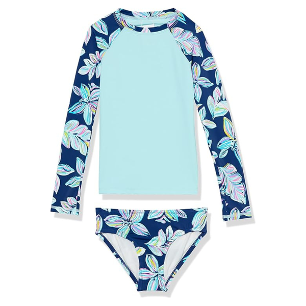 Kanu Surf Girls' Long Sleeve Rashguard UPF 50+ Two Piece Swim Set