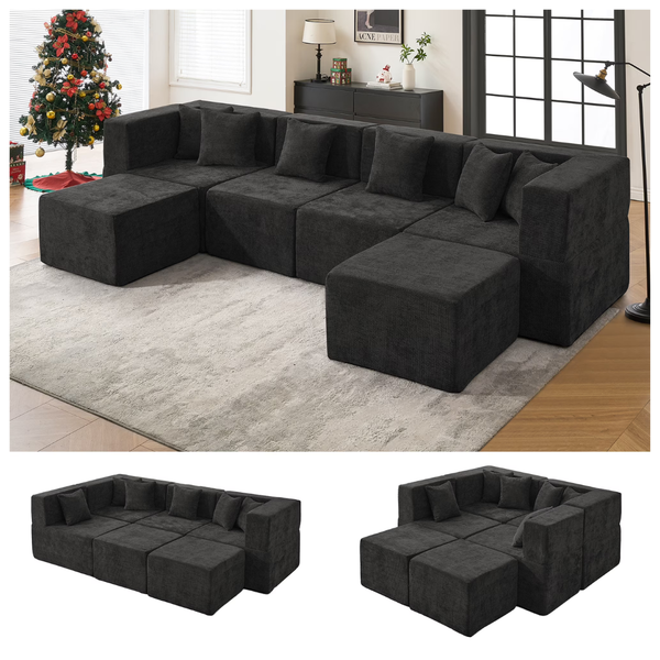 Behost 130" Oversized Modular Sectional Sofa With 2 Ottomans And 6 Pillows