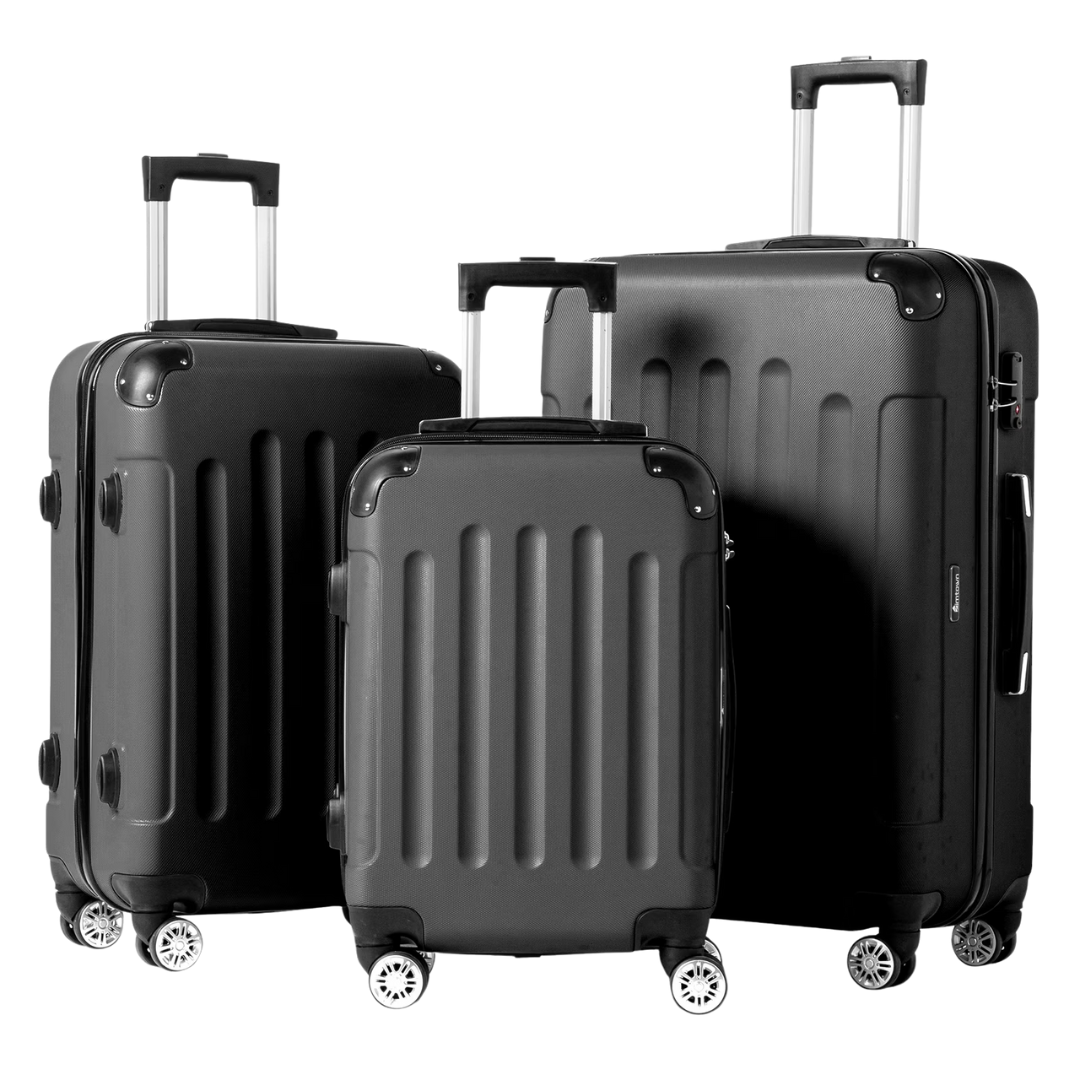 3-Piece Zimtown Hardside Lightweight Spinner Black Luggage Set