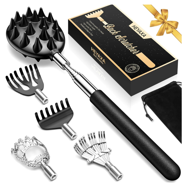 Telescoping Back Scratcher With 5 Detachable Heads (4 Color Options)