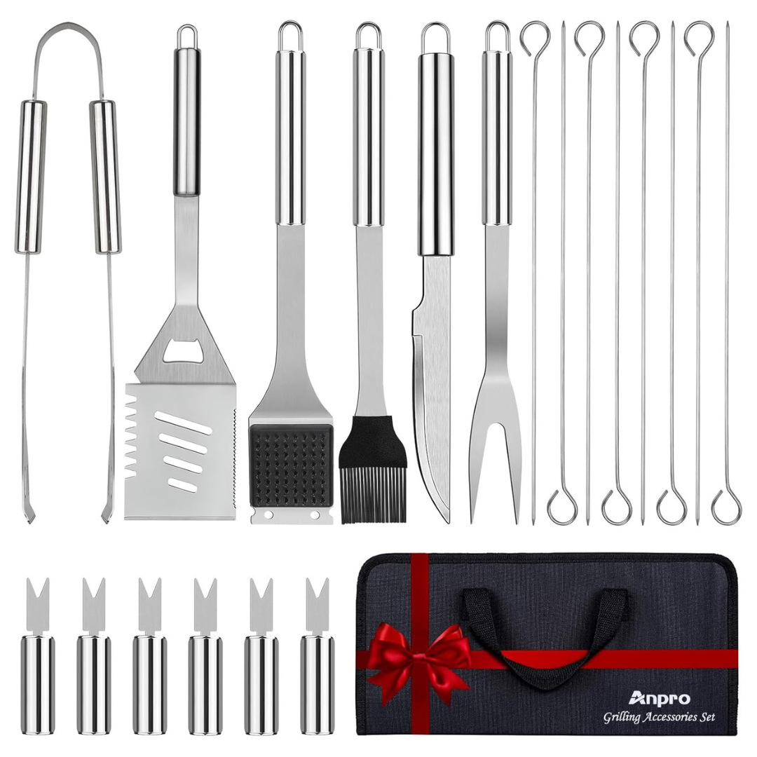 21-Piece Stainless Steel Grilling Utensil Set W/ Compact Storage Bag