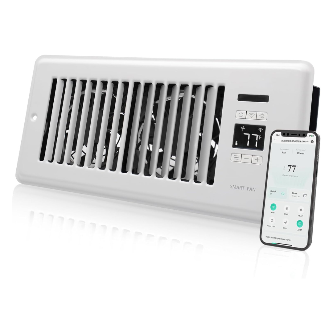 4" x 10" Howeall Smart Register Booster Fan w/ Wi-FI App Control