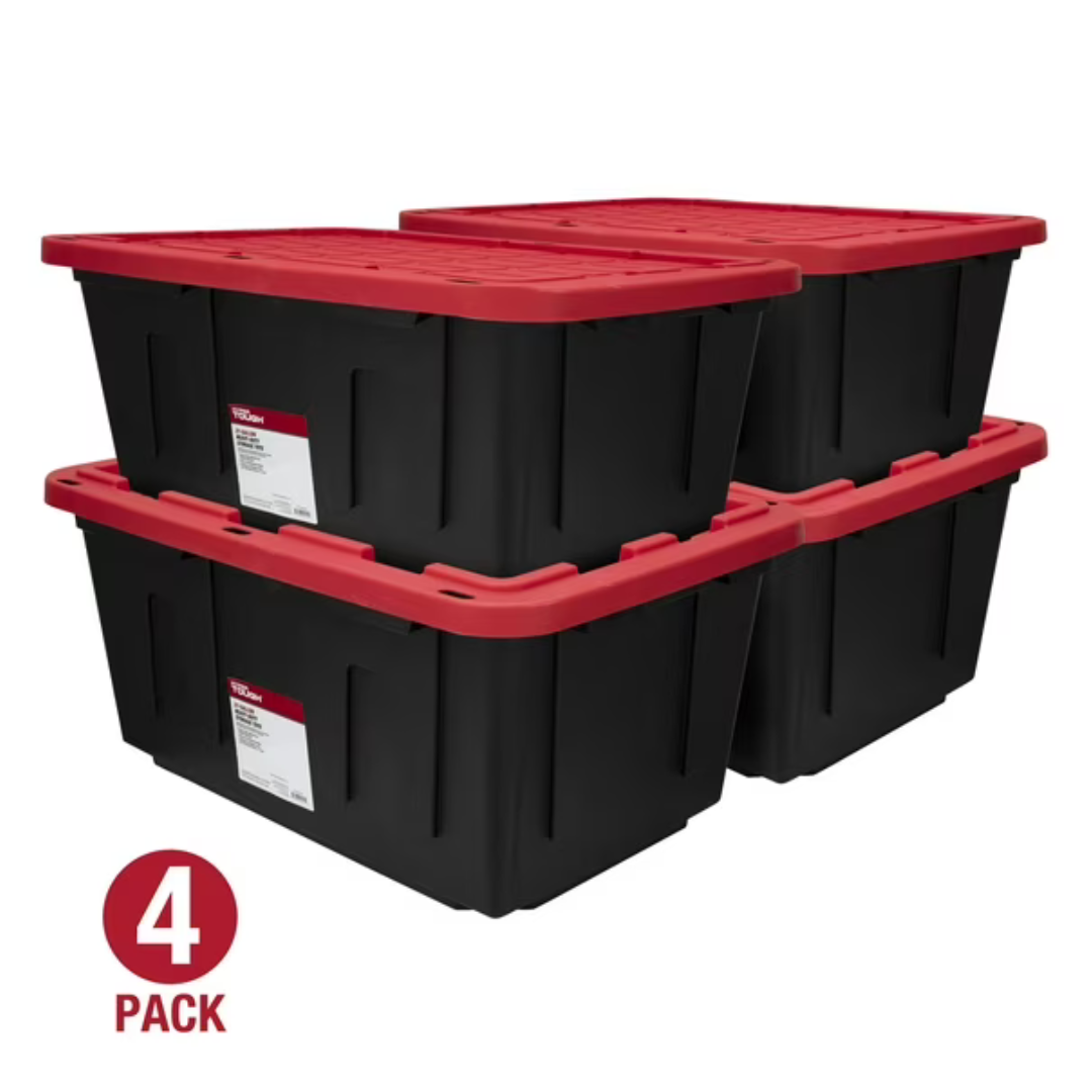 4-Count Hyper Tough 27-Gallon Stackable Storage Bins w/ Snap-On Lid