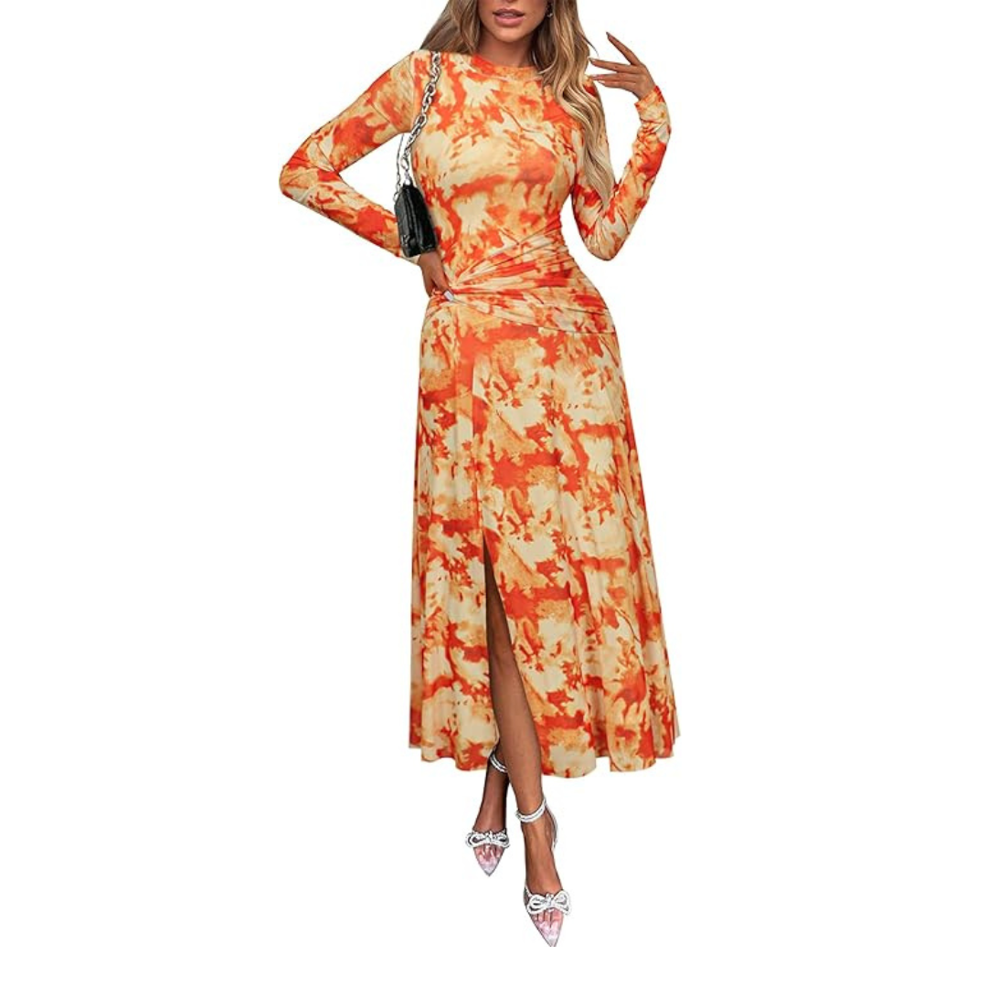 Women's Fall Ruched Bodycon Party Mesh Dress