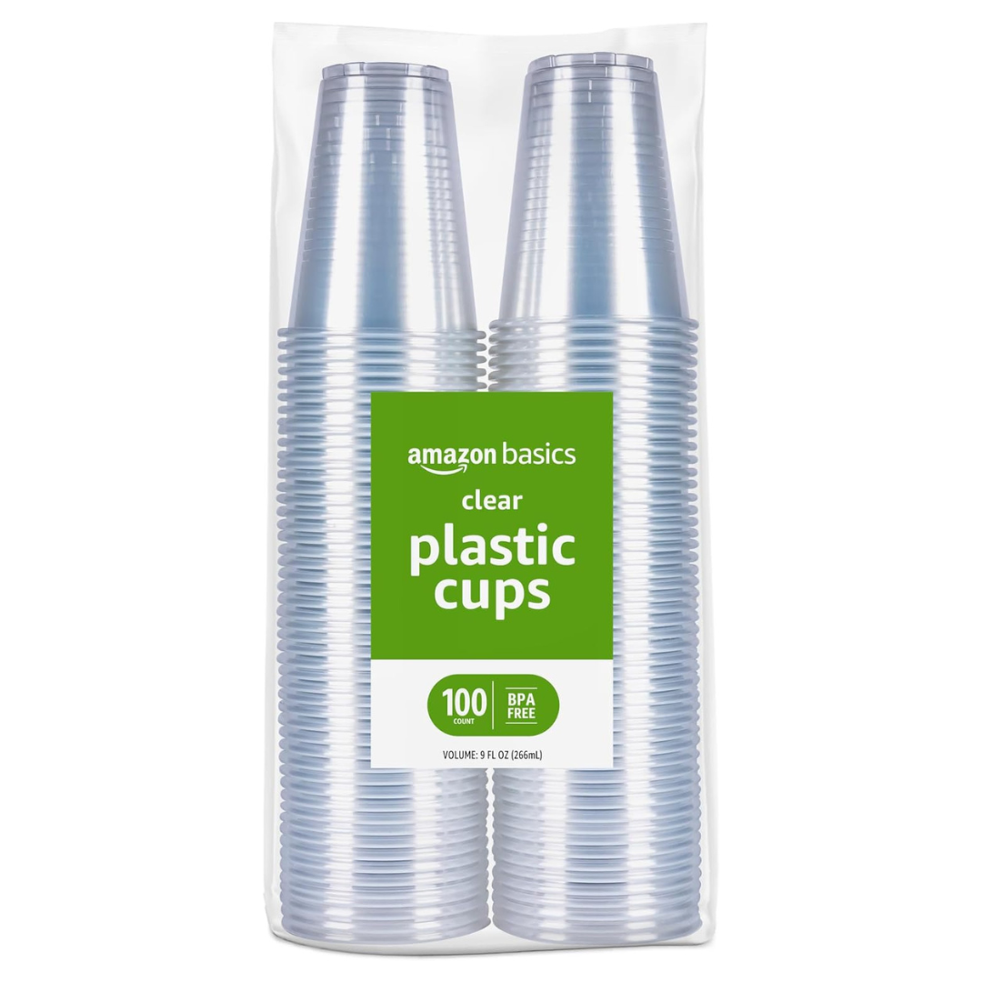 100-Count 9-Oz Amazon Basics Small Disposable Clear Plastic Cups