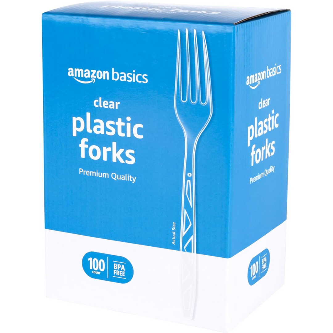 100-Count Amazon Basics Disposable Clear Plastic Forks