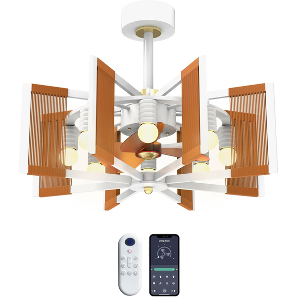 28" Boho Coastal Ceiling Fan with Lights & Remote