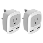 2-Pack Type G Power Adapter With USB Ports