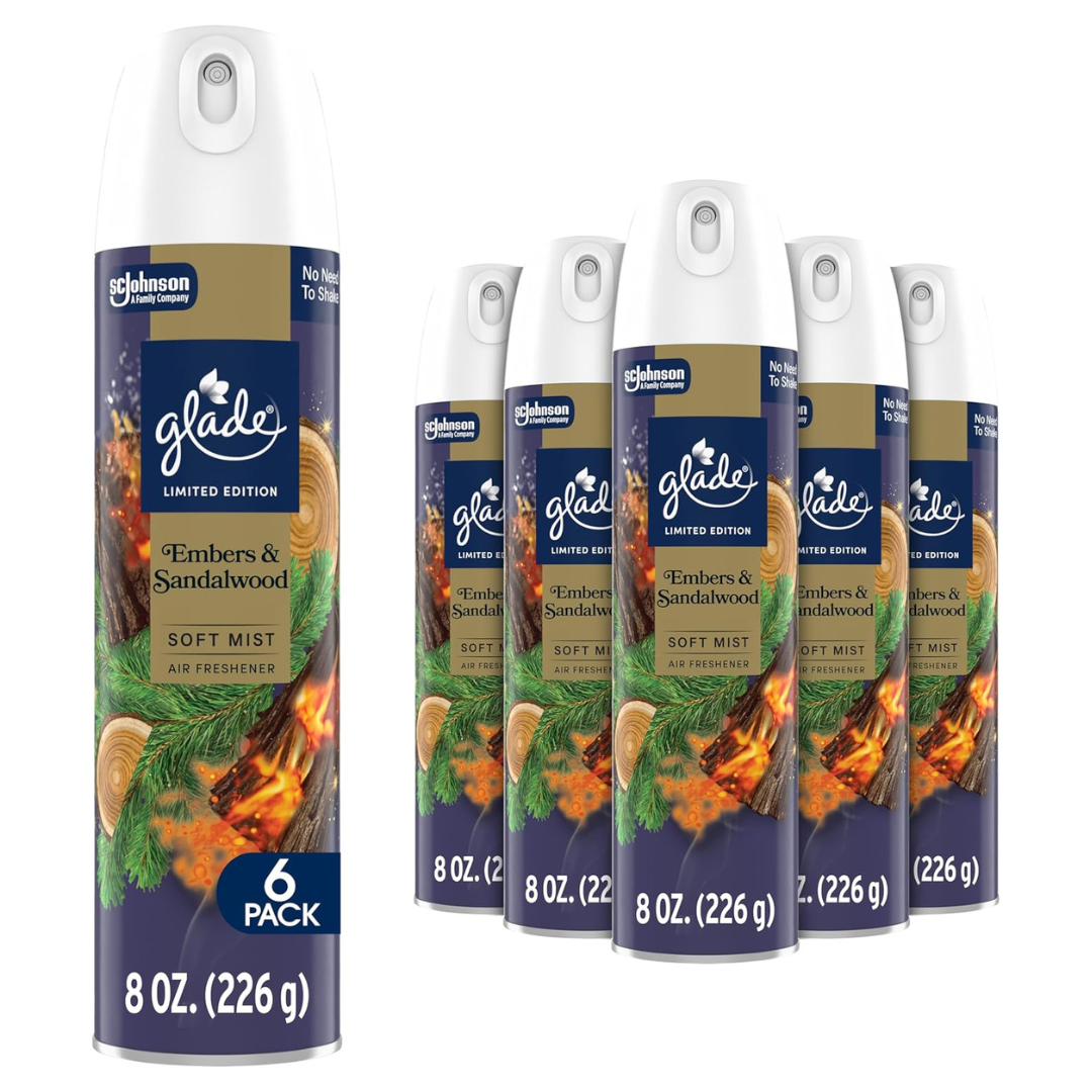 Glade Air Freshener Room Sprays, Embers & Sandalwood (6 Count)
