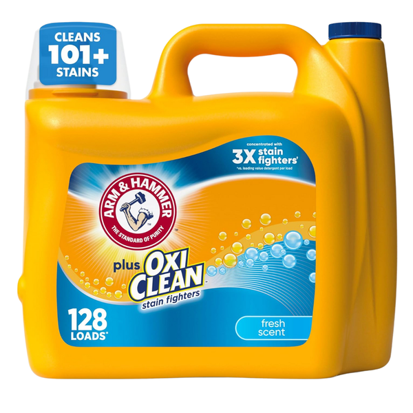 ARM & HAMMER Plus OxiClean Stain Fighters Liquid Laundry Detergent, Fresh Scent (166.5 fl oz, 128 Loads)