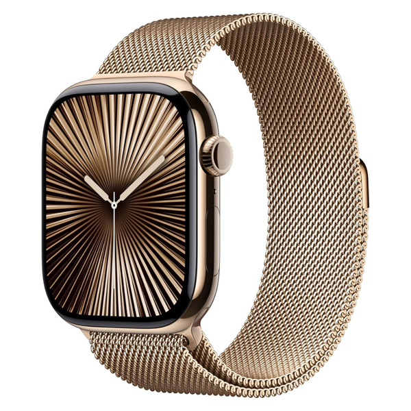 Apple Watch Series 10 [GPS + Cellular 46mm Case] Smartwatch With Gold Titanium Case With Gold Milanese Loop