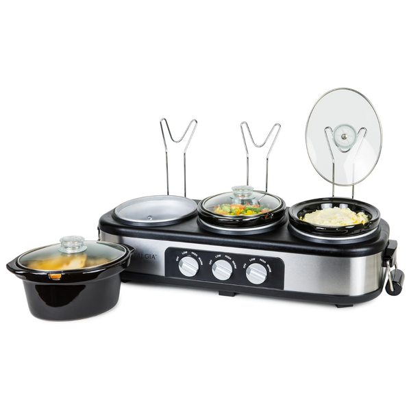 HomeCraft Nostalgia 3-Station 1.5QT Oval Slow Cooker Buffet