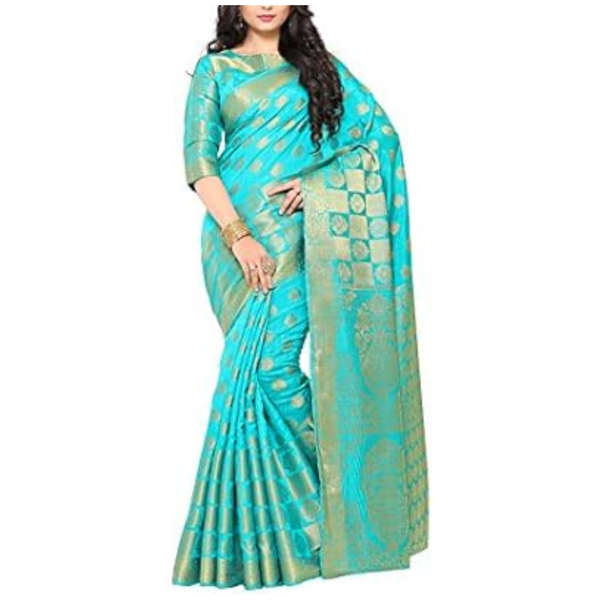 MIMOSA Women's Kanjivaram Silk Saree W/Unstitched Blouse