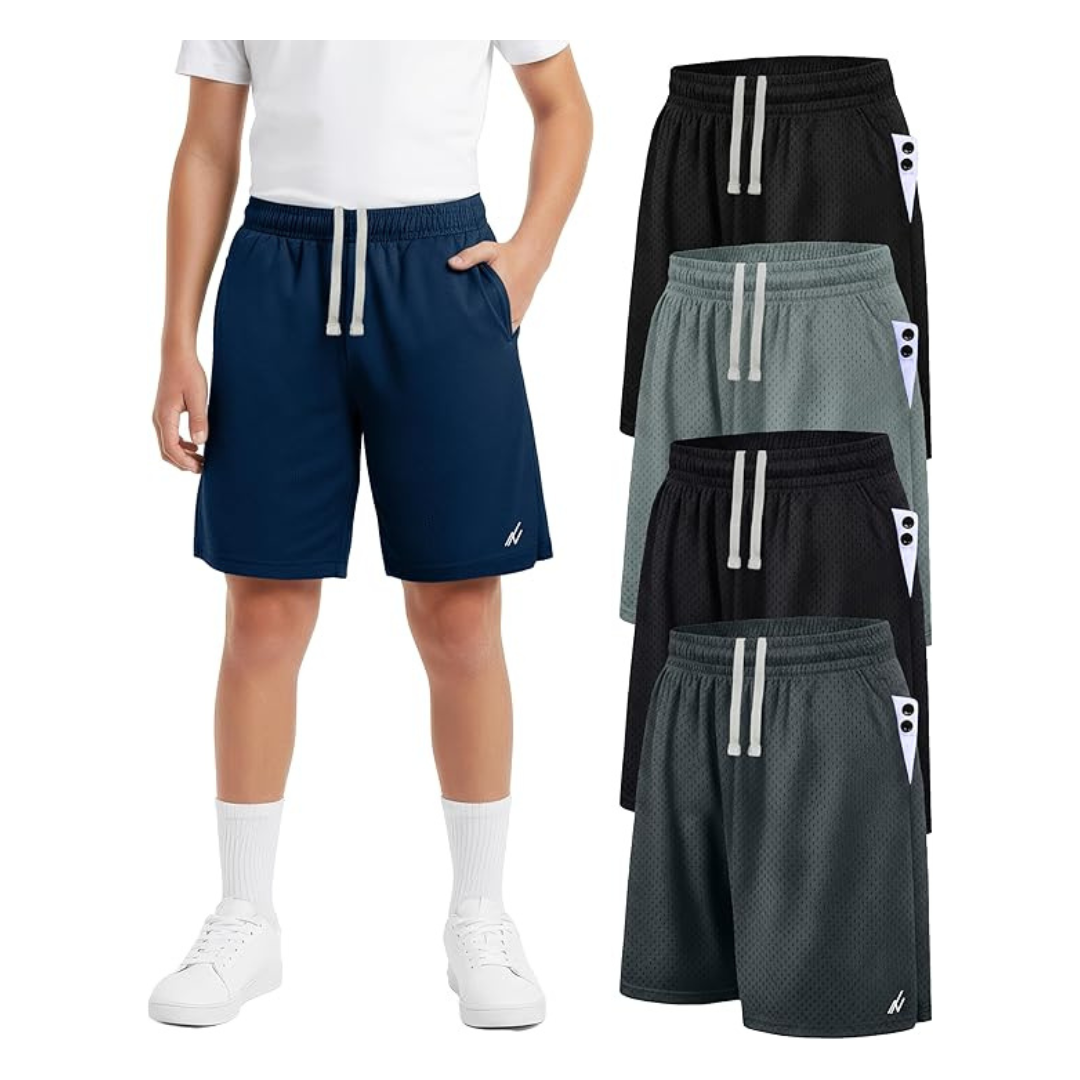 5-Pack NY Threads Boys Athletic Shorts With Pockets & Drawstring