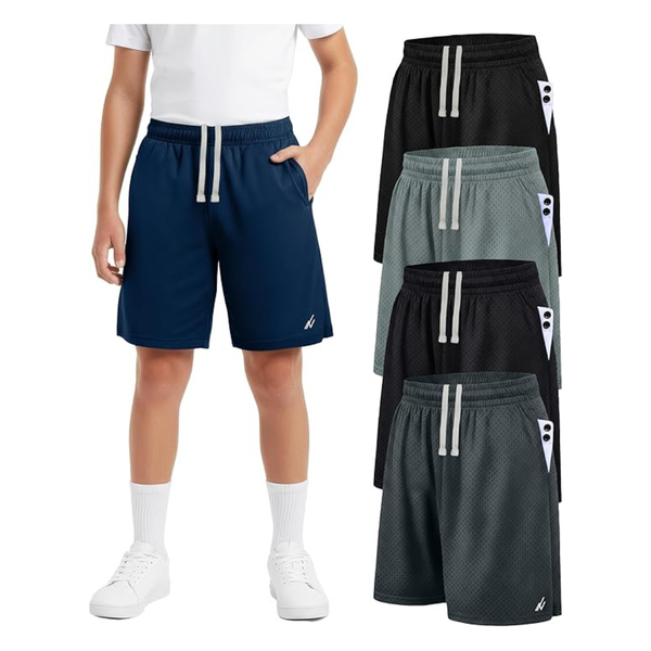 5-Pack NY Threads Boys Athletic Shorts With Pockets & Drawstring