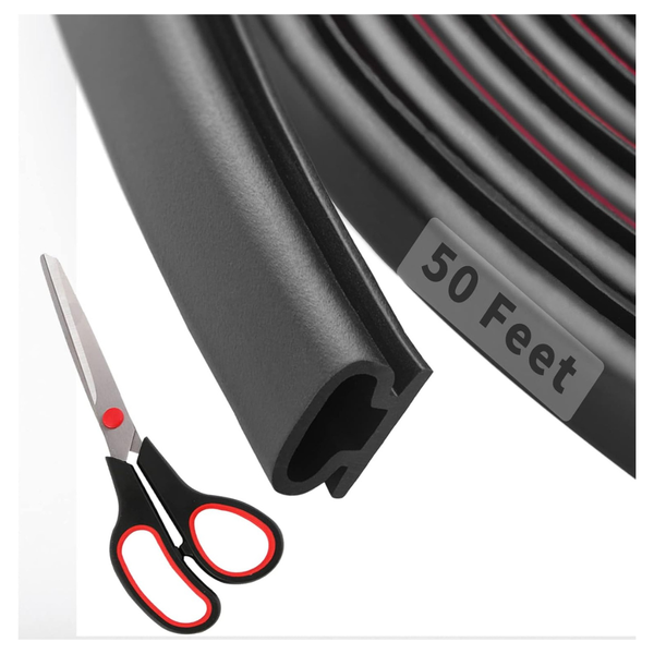 50ft D-Shape Rubber Weather Stripping Door Seal Strip W/ Scissors