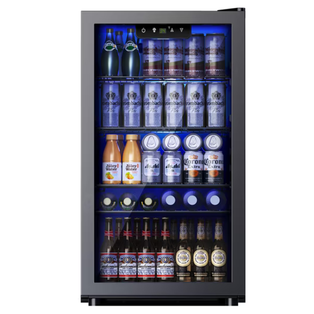 Simzlife 130 Can Beverage Refrigerator With Glass Door