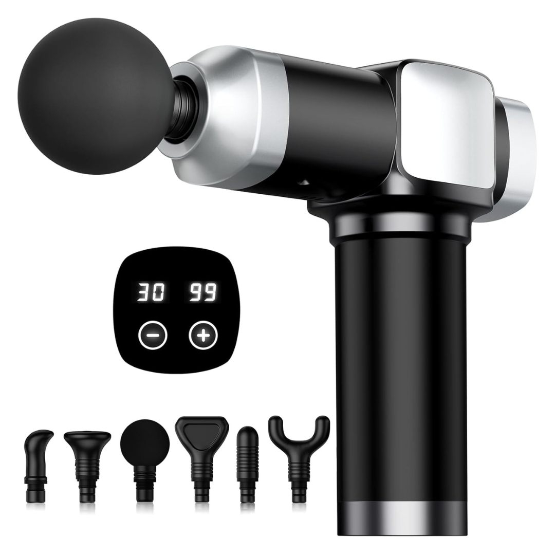 CAMEFER Deep Tissue Massage Gun With 30 Speeds And 6 Attachments